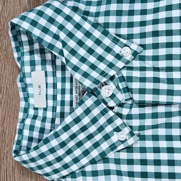 NWT J. Crew Green White Gingham Check Secret Wash Long Sleeve Button Down Shirt - Picture 3 of 16